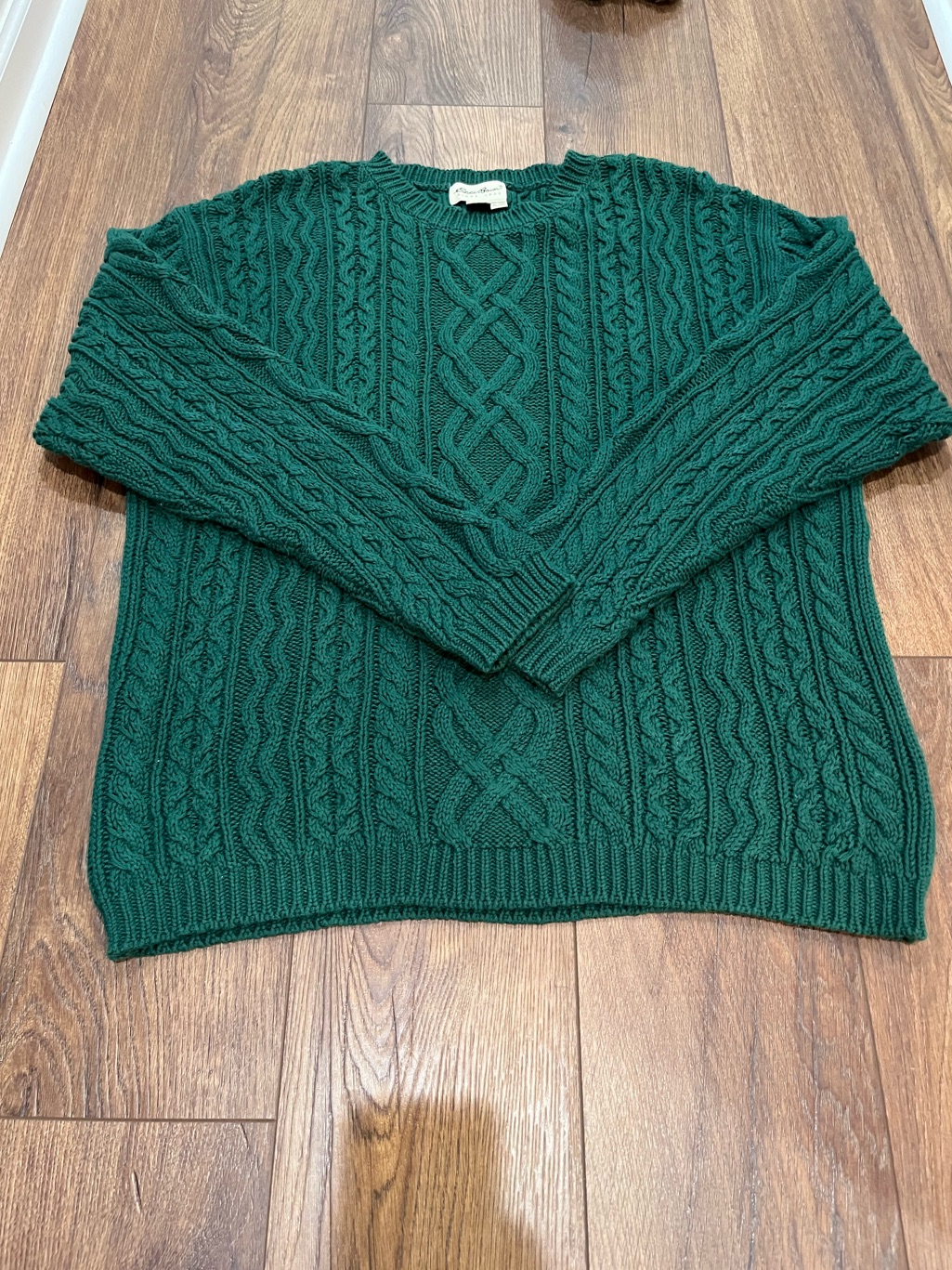 Vtg 90s Eddie Bauer Fisherman Cable Knit Sweater Mens Xl Green Cotton Grandpa
